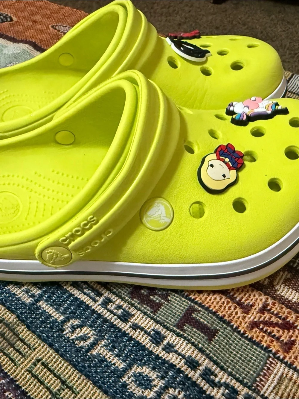 CROCS Kids Neon Yellow Slip-On Clog with Charms